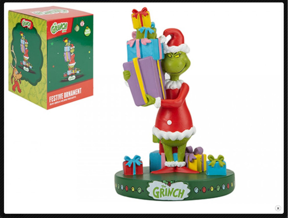 GRINCH POLYRESIN ORNAMENTHOLDING PRESENTS 15CM