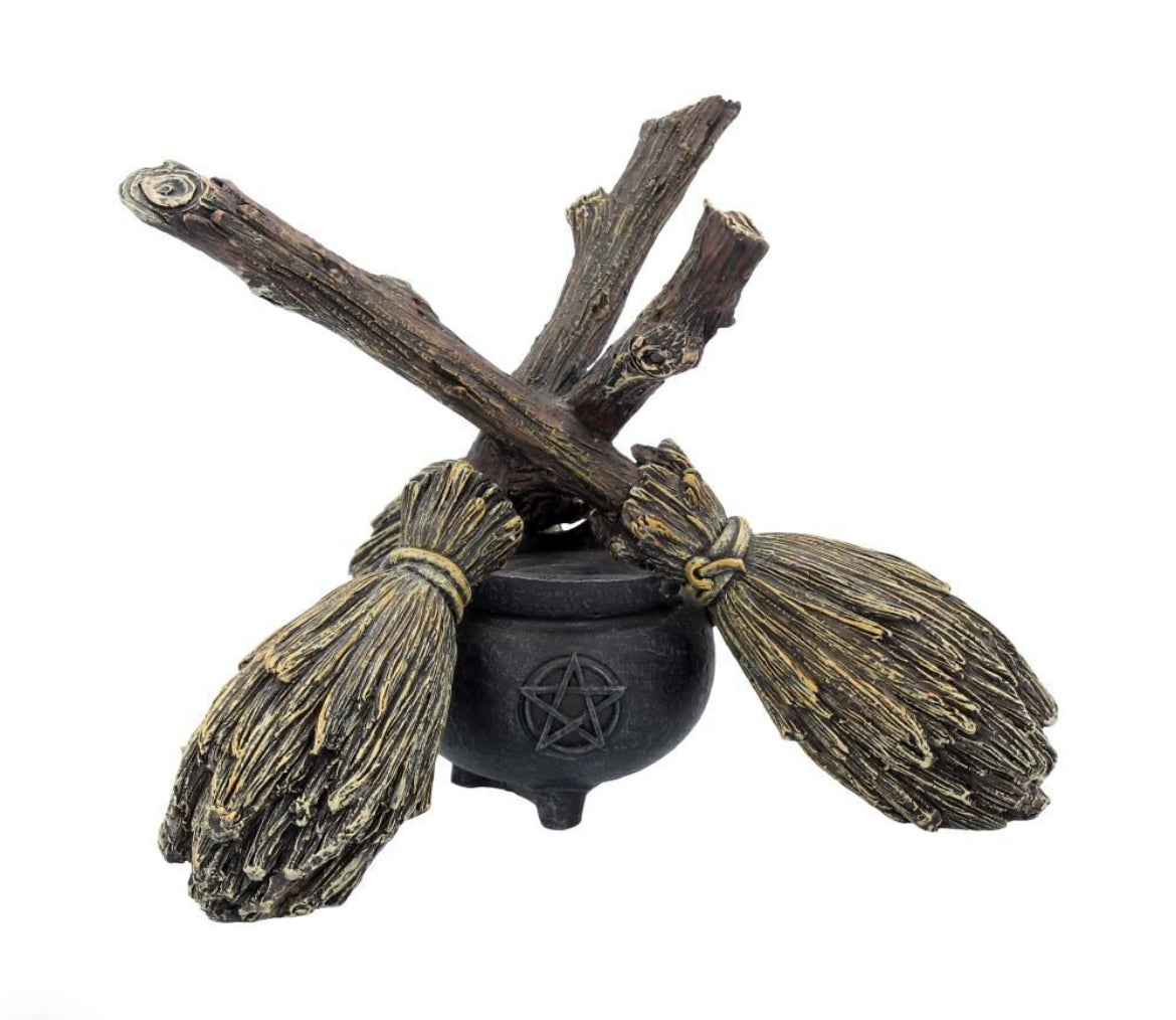 Broomstick Crystal Ball Holder 17cm