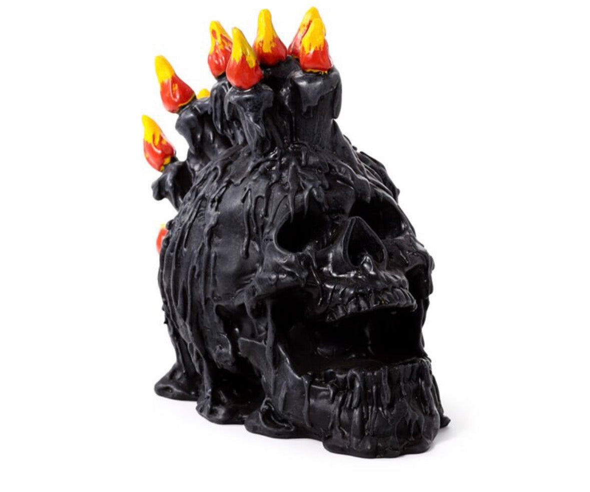 Black Screaming Skull with Candles & Melted Wax