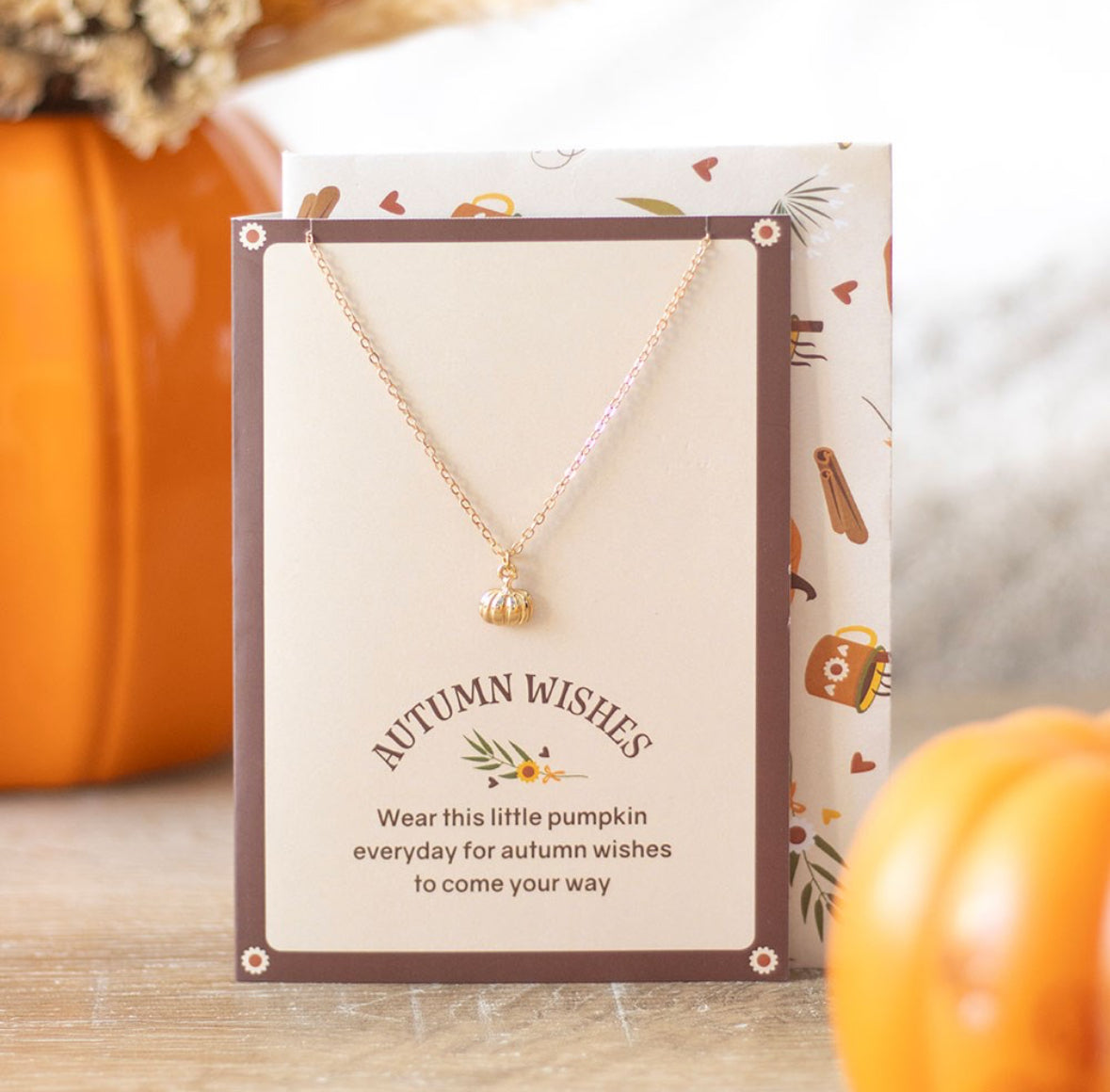 PUMPKIN NECKLACE ON GREETING CARD