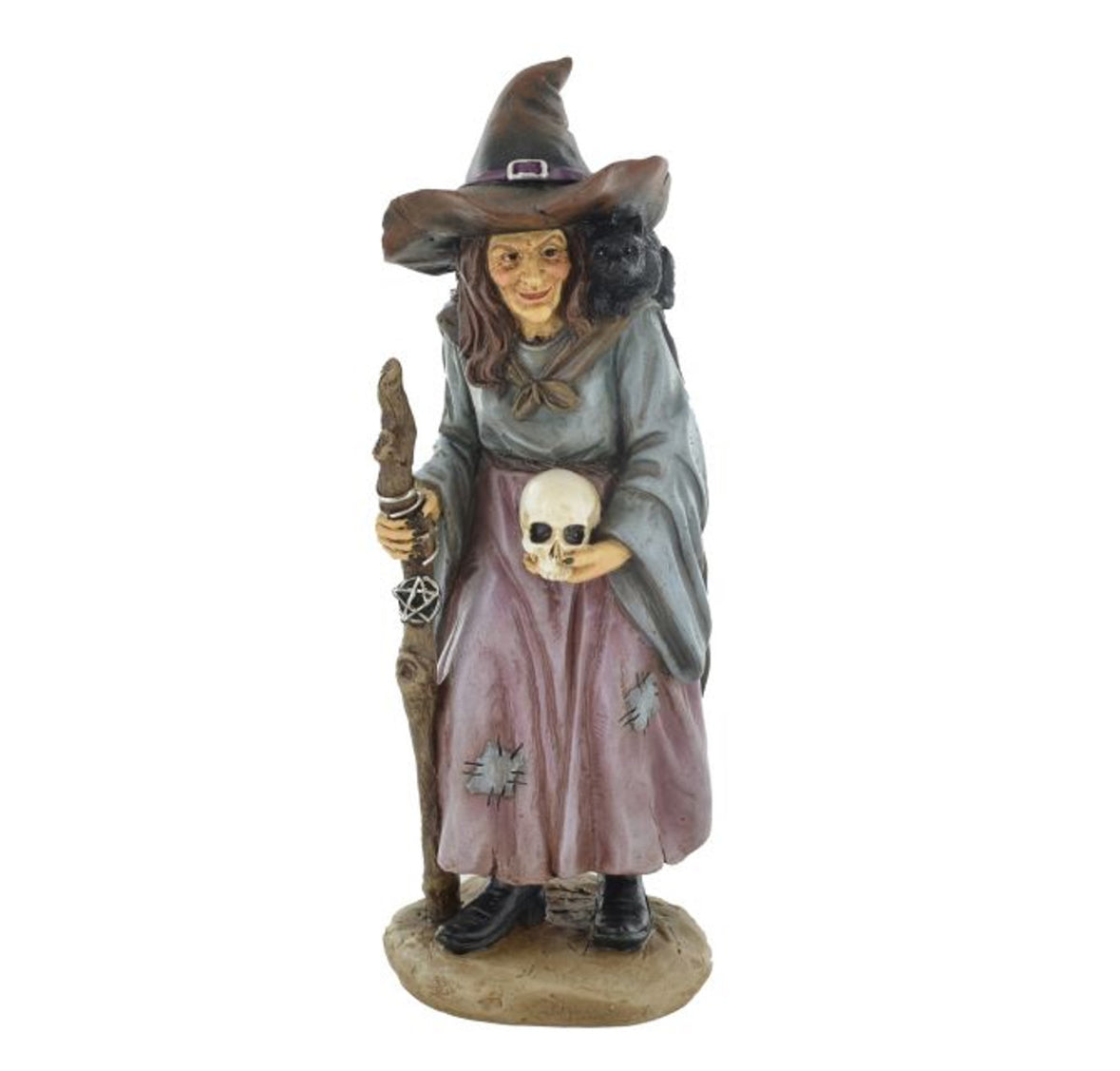 COLOURED WITCH WITH BLACK CAT & SKULL