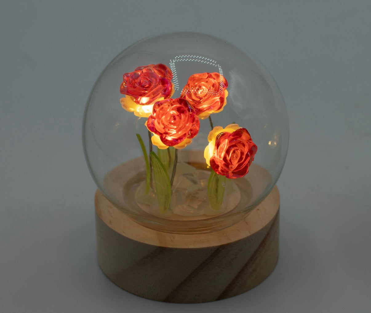 Floral Glow Garden Dome - 5 Red Roses - LED Battery
