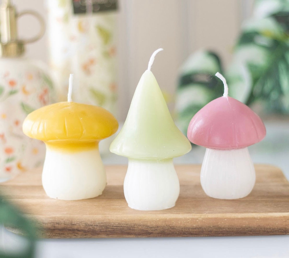 SET OF 3 PASTEL MUSHROOM CANDLES