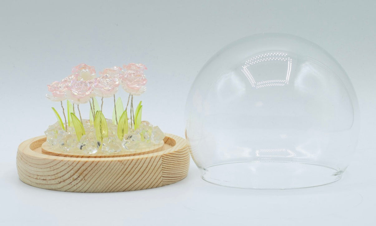 Floral Glow Garden Dome - 10 Pink Roses - LED USB