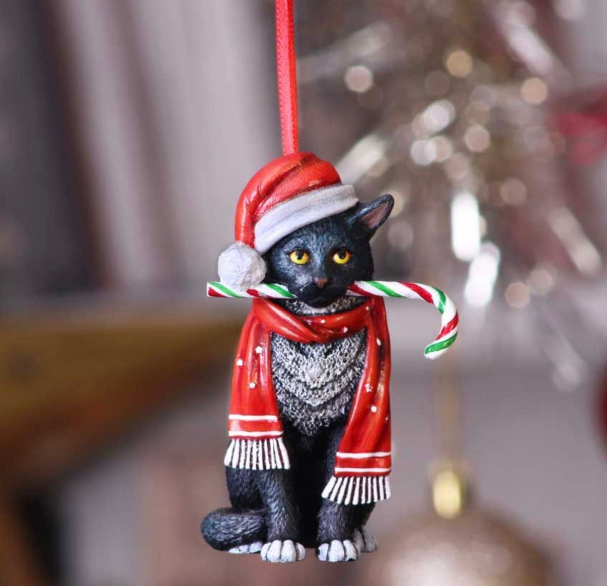 Candy Cane Cat Hanging Ornament (LP) 9cm