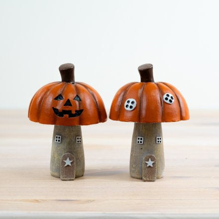 PUMPKIN ROOF HOUSE ORNAMENT 11CM - (SET)