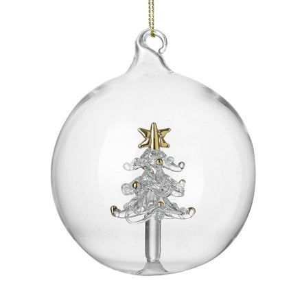 GLASS BAUBLE WITH GLASS TREE INSIDE, 8CM