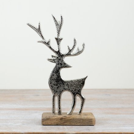REINDEER ON WOODEN BASE, 31CM