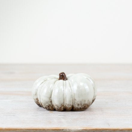 WHITE GLAZED PUMPKIN 10CM
