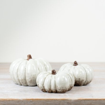 WHITE GLAZED PUMPKIN 10CM