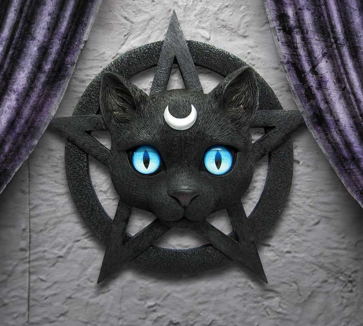 Feline Worship Cat Pentagram Wall Plaque 25.5cm