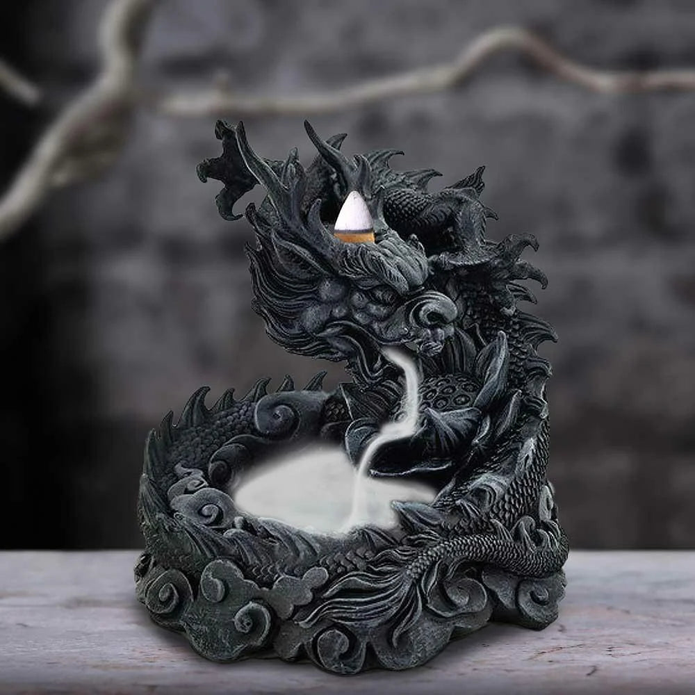 Heilong Dragon Backflow Incense Burner, Black, 17.5cm