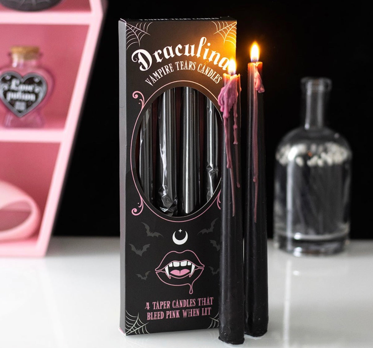 SET OF 4 PINK VAMPIRE TEARS TAPER CANDLES