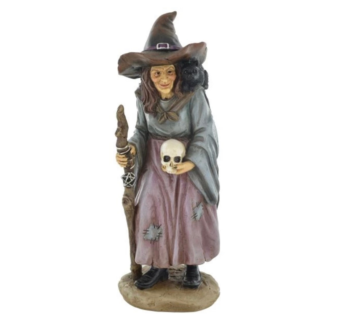 COLOURED WITCH WITH BLACK CAT & SKULL