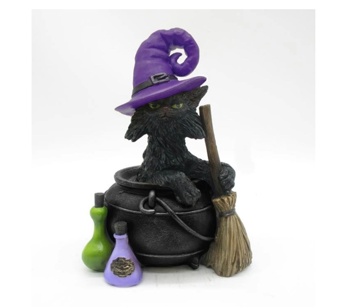 WITCHCRAFT CAT IN CAULDRON H:17CM