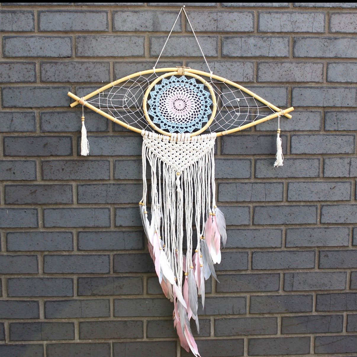 Protection Dream Catcher - Small Macrame Eye Blue/ White/Pink