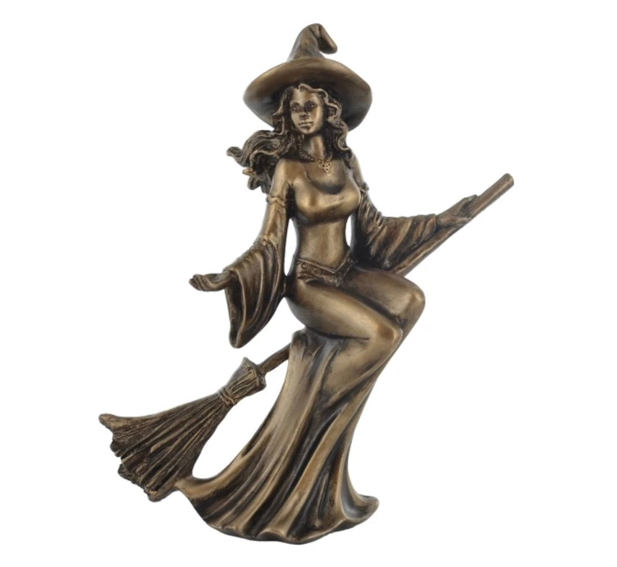 WITCH RIDING BROOM H20CM PAINTED BRONZE