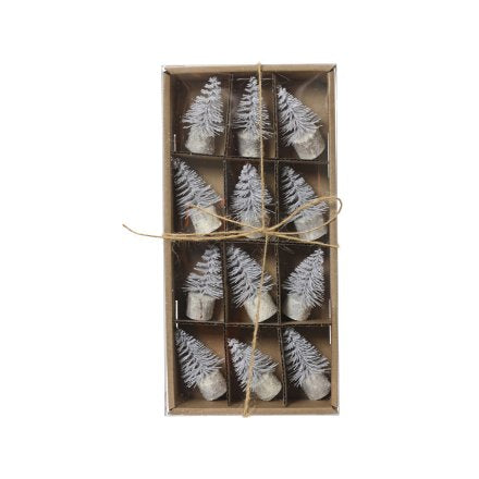 12 SILVER TREE DECORATIONS, 6.5CM