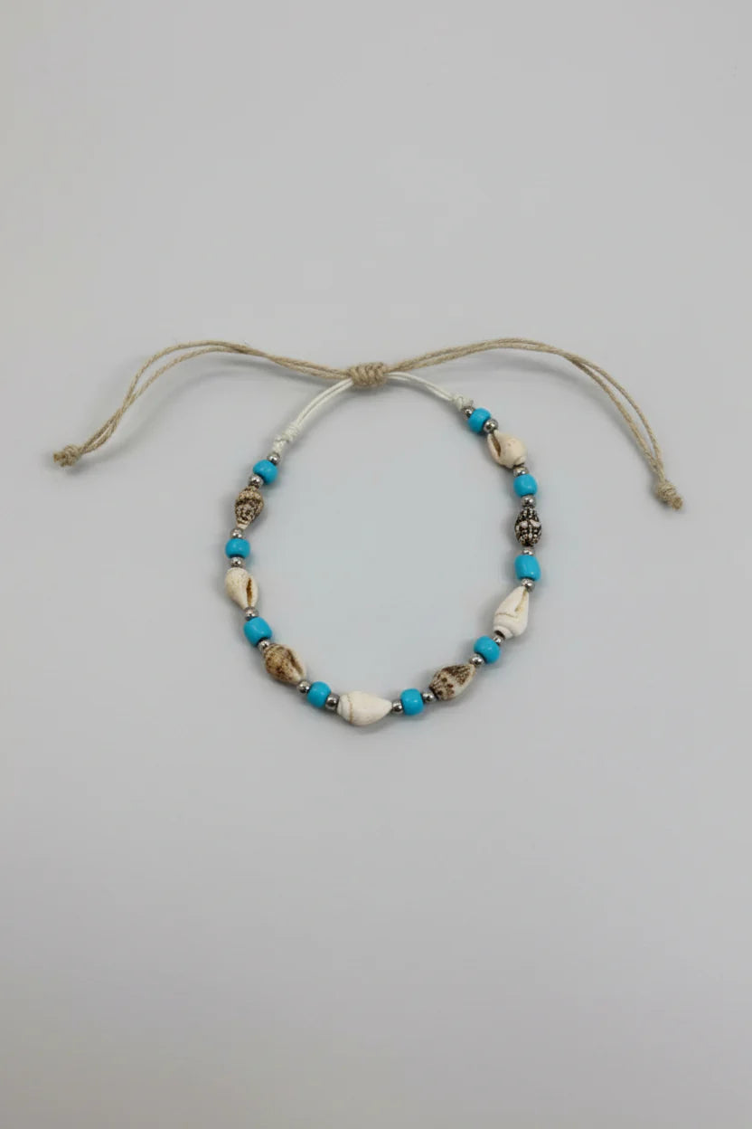Shell & Bead Wristband Blue