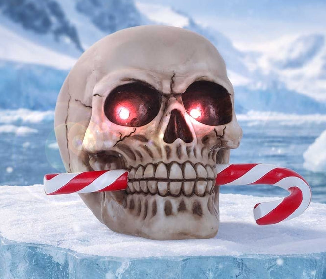 Frostbite Candy Cane LED Skull Figurine 12cm PRE ORDER